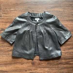 Vintage LOFT 2008 Genuine Leather Cropped Jacket Style 223247 Pintuck Size 4